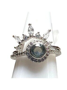 Ring Bomb Party Ring, size 6, gray blue gemstone rhodium plated